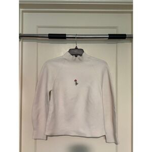 Mock Neck Sweatshirt Rose Embroidered Pullover‎ Comfy Top Minimalist